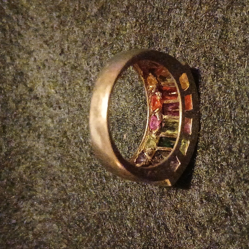 Silver Multicolor Gemstone Ring Size 8 - image 5